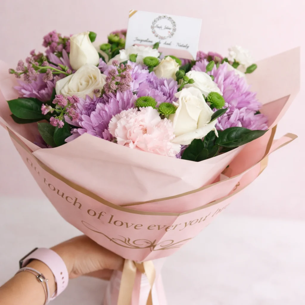 Serenidad Natural - Ramo variado lilas y blancas